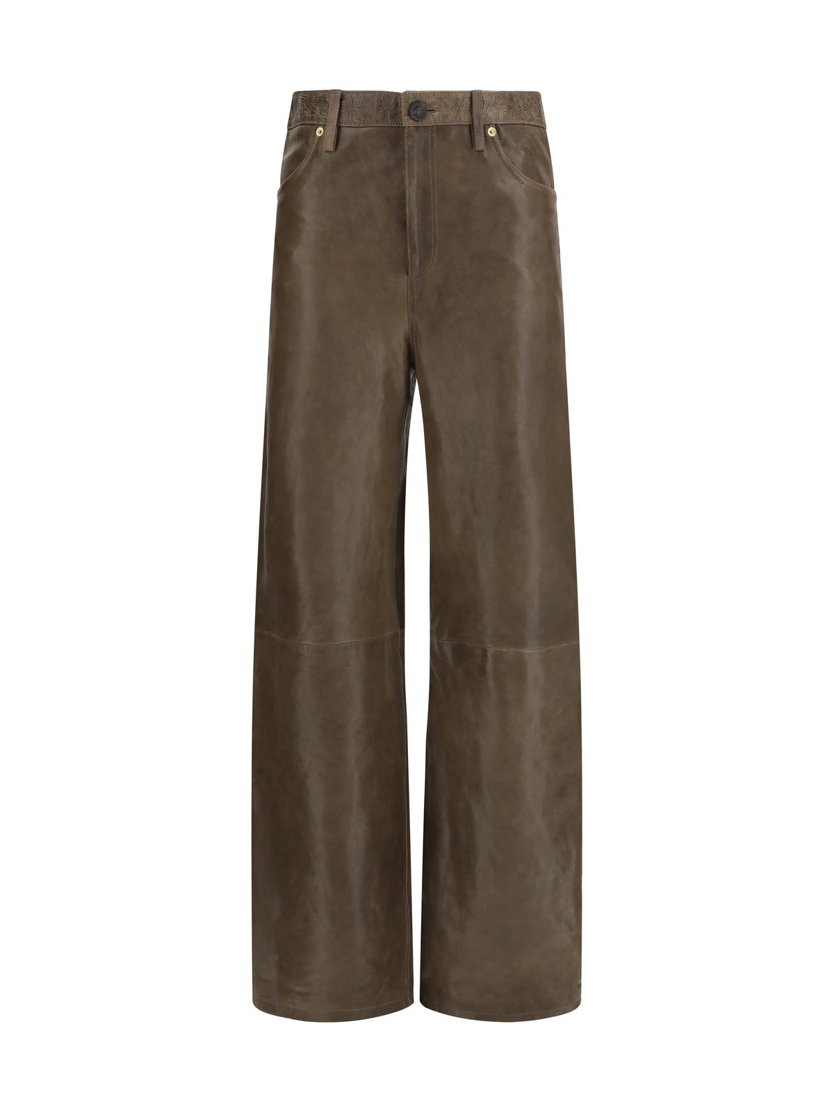 Golden Goose Melany leather Pants with embroidery - Mud Green