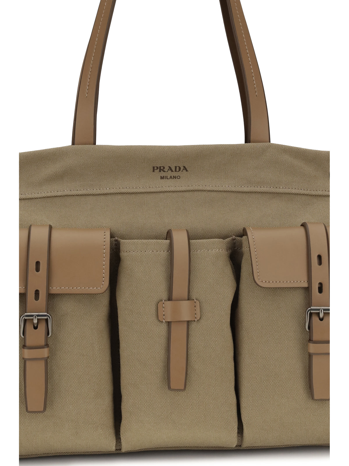 Prada Route Tote Bag in canvas and leather - Khaki