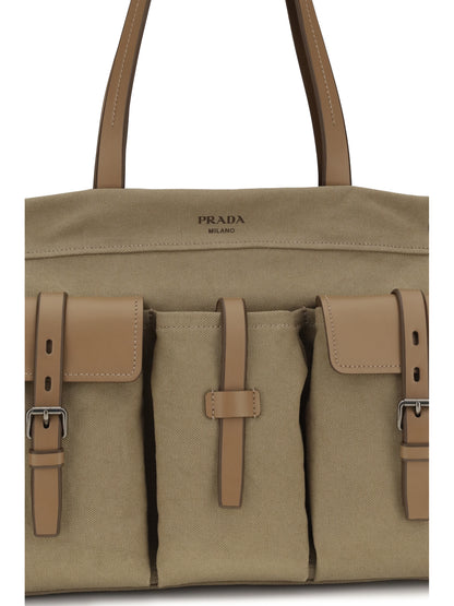 Prada Route Tote Bag in canvas and leather - Khaki