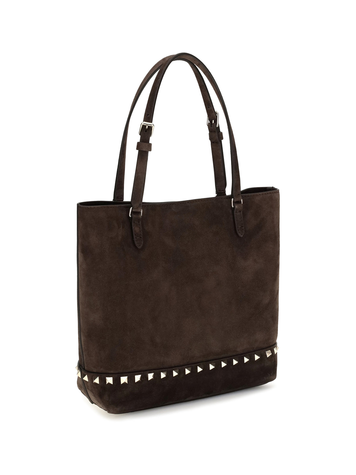 Valentino Garavani Small Rockstud suede Tote Bag - Ebony Brown
