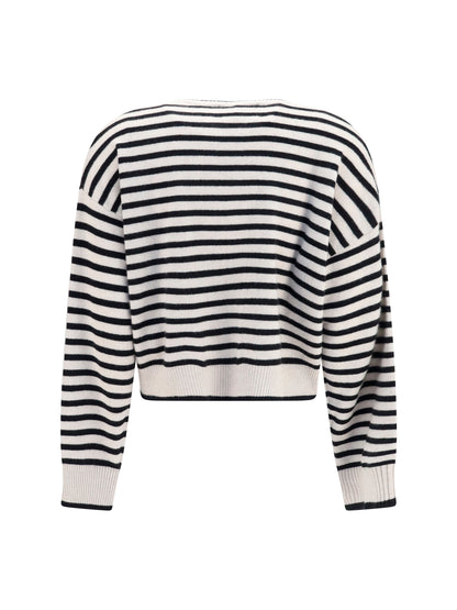 Lisa Yang Marit Striped Cardigan - Oyster/Black Stripes
