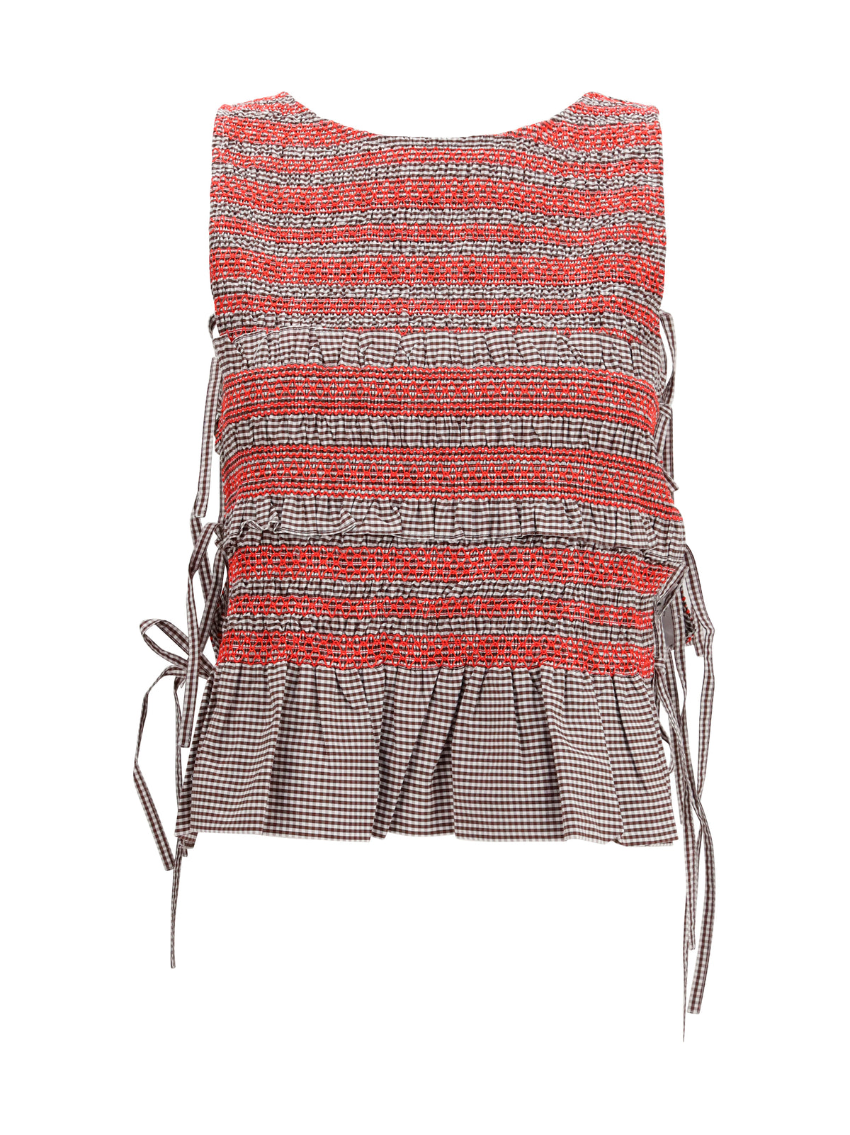 Ganni Elastic printed Top with ruching and side ties - Chicory Coffee