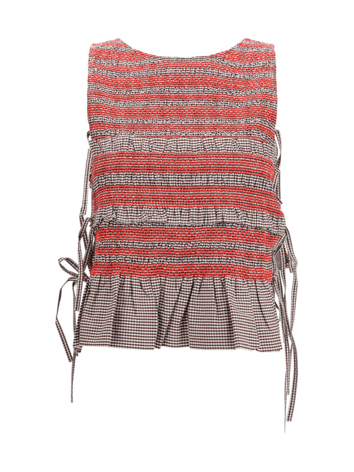 Ganni Elastic printed Top with ruching and side ties - Chicory Coffee