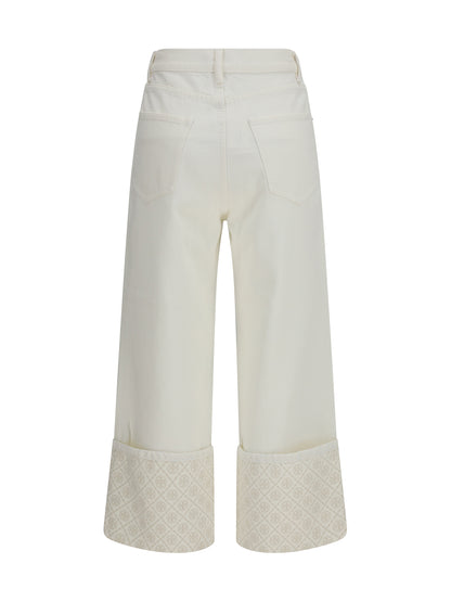 TORY BURCH T Monogram Contrast Cuff Straight-Leg Jeans