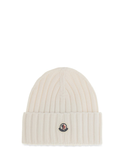 Moncler Wool Beanie with logo - White