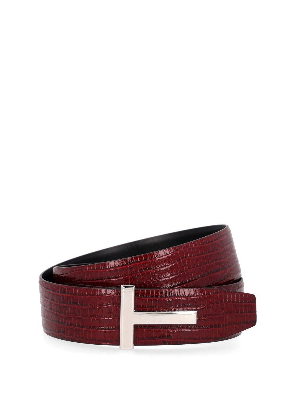 Tom Ford Reversible Lizard-Effect Leather Belt - Red