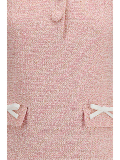 Self-Portrait Bouclé mini Dress with lace collar - Pink