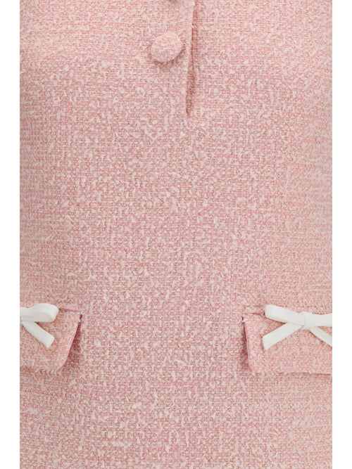 Self-Portrait Bouclé mini Dress with lace collar - Pink
