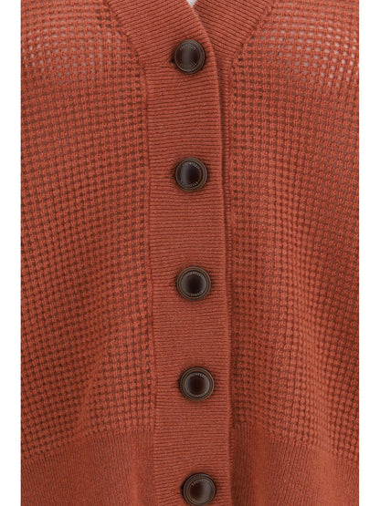 Brunello Cucinelli Cardigan in cashmere with V-neck - Orange Flame+Oyster