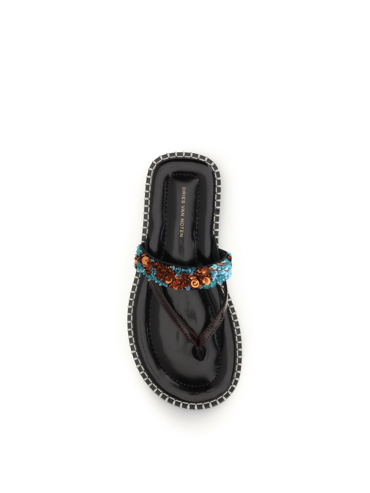 Dries Van Noten Slip-on leather Sandals with sequins - Turquoise