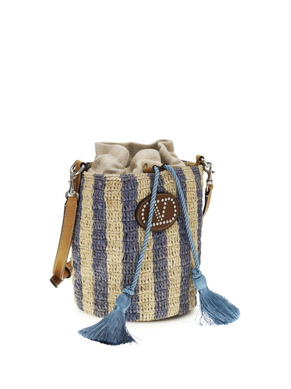 VALENTINO GARAVANI Striped raffia Bucket Bag