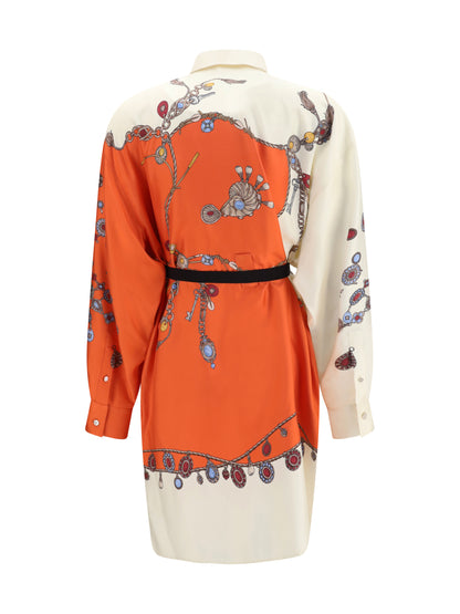 Versace Printed silk shirt mini Dress - Orange+White+Gold