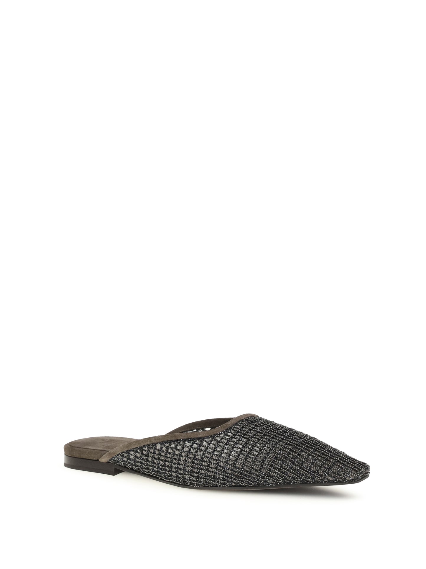 BRUNELLO CUCINELLI Suede Ballerinas with embellished net embroidery