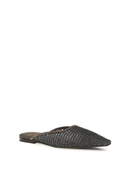 BRUNELLO CUCINELLI Suede Ballerinas with embellished net embroidery