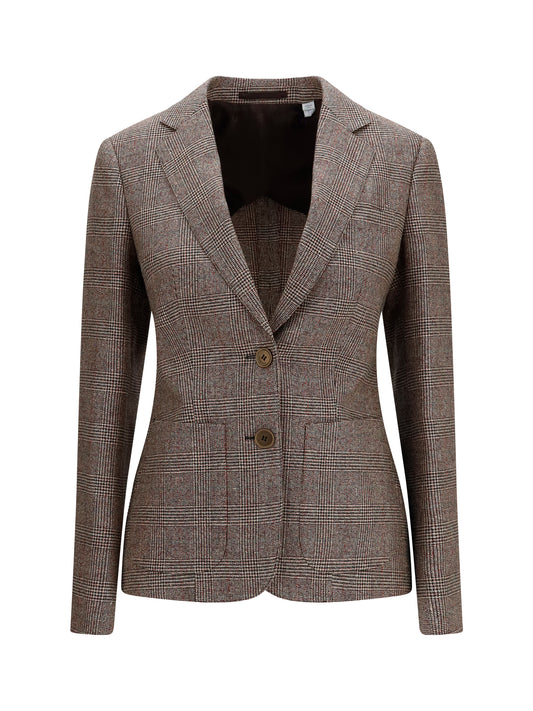 Burberry Single-breasted wool and linen Blazer - Soap Beige/Brown Chk