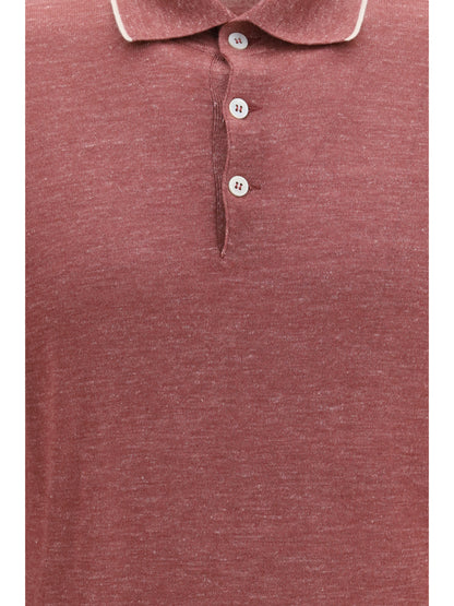 Brunello Cucinelli Lightweight cashmere, silk and hemp knit Polo - Corallo+Panama