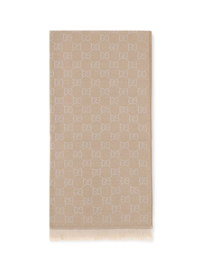 Gucci GG Supreme embroidered wool Scarf - Camel/Ivory