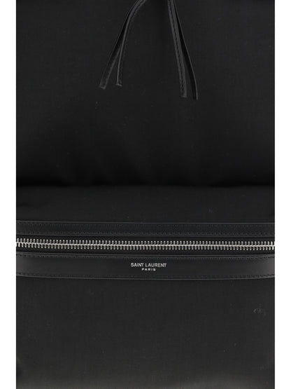 Saint Laurent City Backpack in leather and nylon - Black/Black/Black/Black