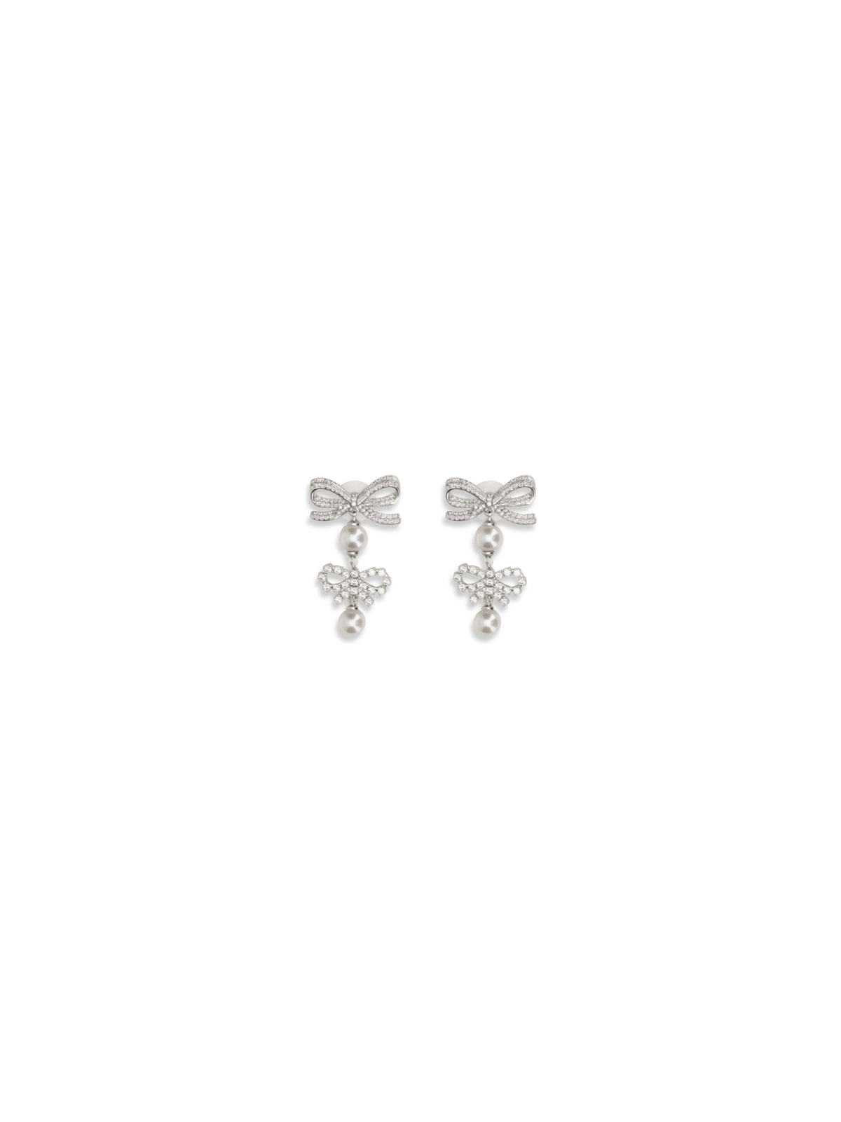 Self-Portrait Double Bow Pearl Earrings - Silver