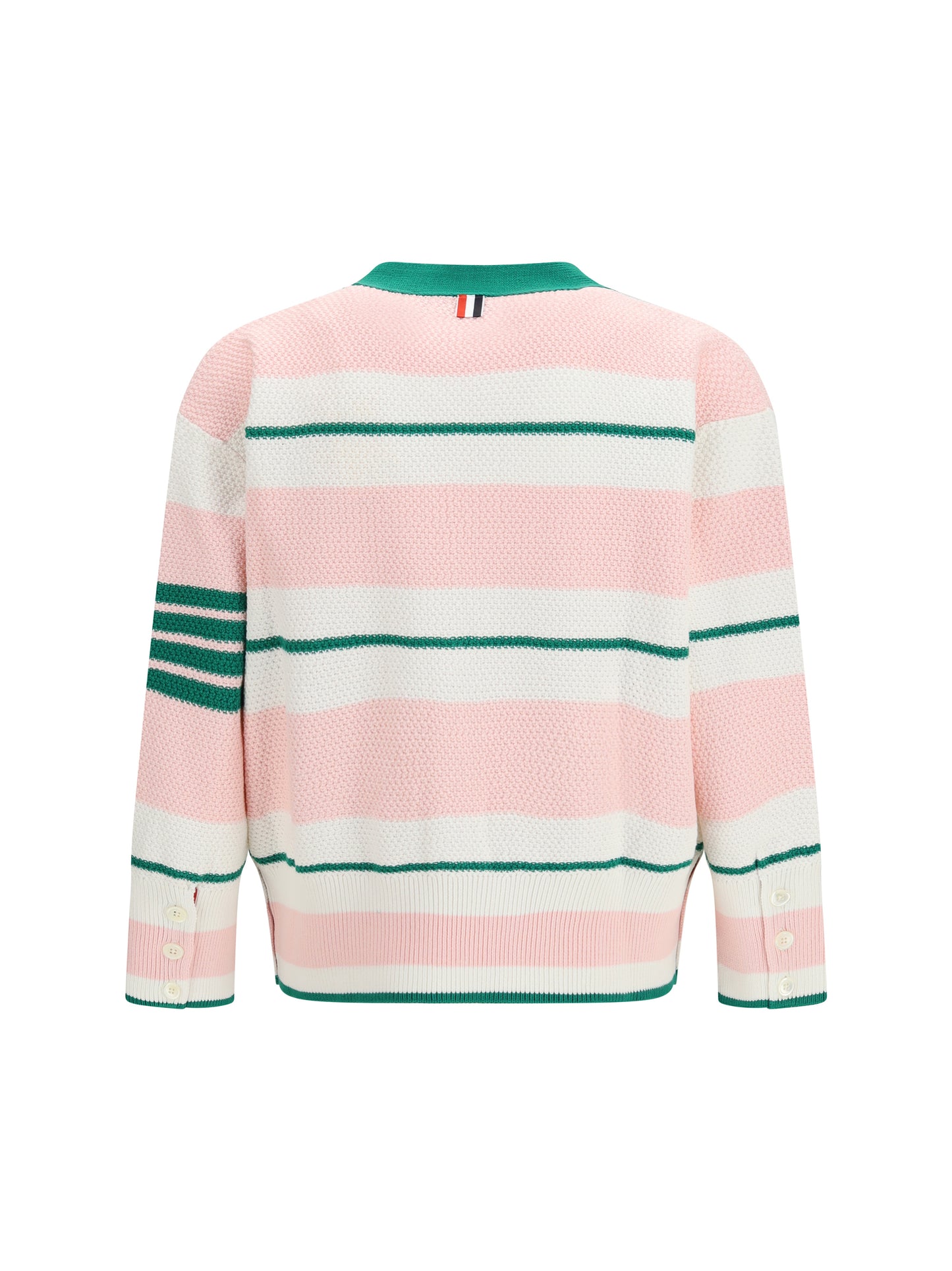 THOM BROWNE Classic Stripe Seed Stitch V Neck Cardigan