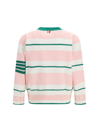 THOM BROWNE Classic Stripe Seed Stitch V Neck Cardigan