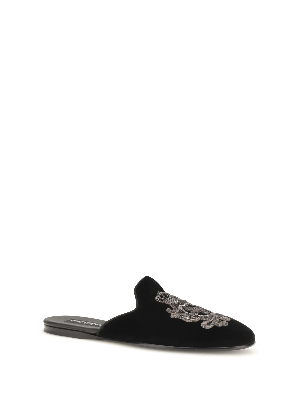 Dolce & Gabbana Velvet Slippers - Black/Silver
