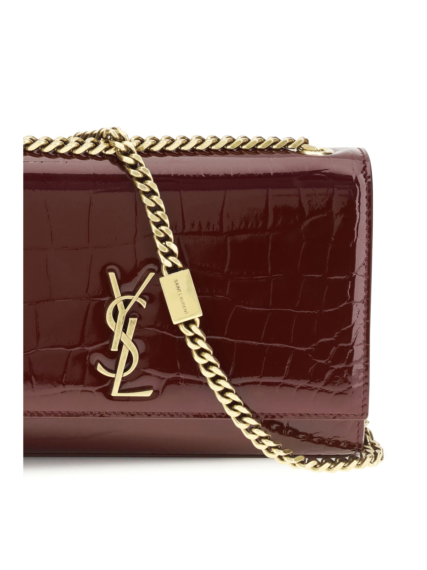 SAINT LAURENT Small Kate Shoulder Bag crocodile-embossed patent leather