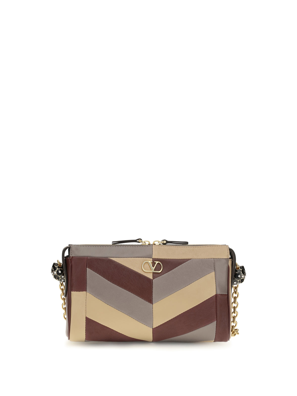 Valentino Small Panthea Chevron nappa Shoulder Bag - Ruby/Warm Grey/Beige Duna