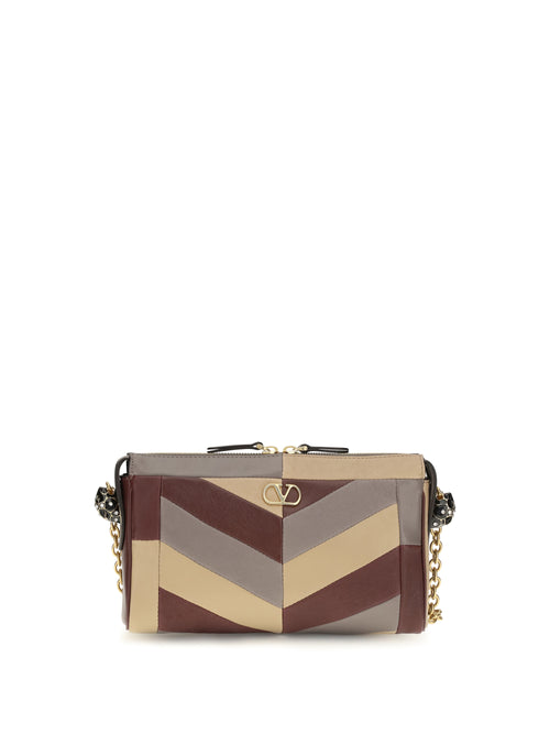 Valentino Small Panthea Chevron nappa Shoulder Bag - Ruby/Warm Grey/Beige Duna
