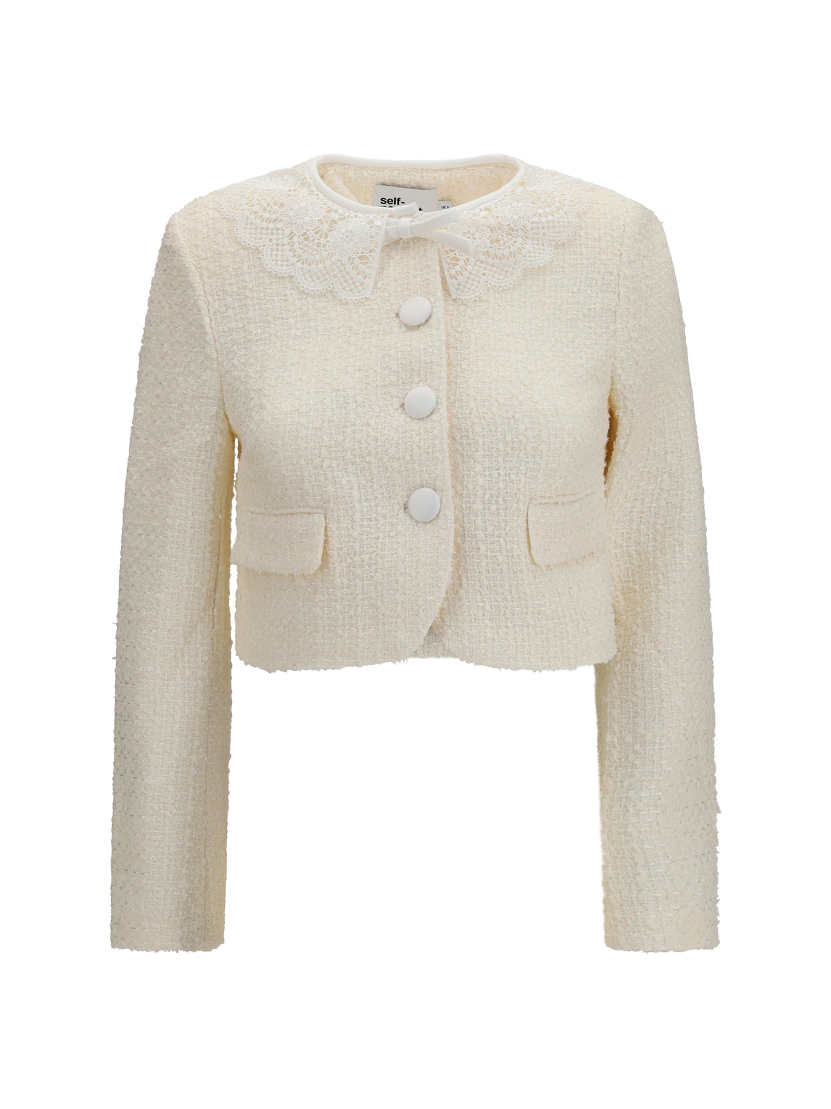 Self-Portrait Bouclé Jacket with lace collar - Cream