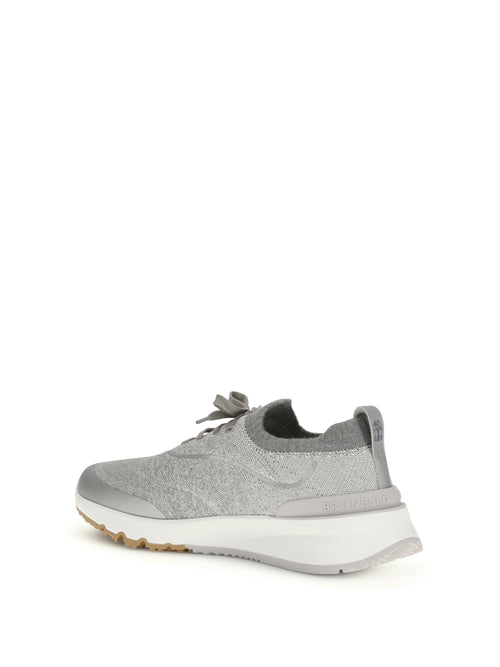 Brunello Cucinelli Techno cotton knit Sneakers runners - Coke+Latte+Silver+Bianco/Ambra/Grey