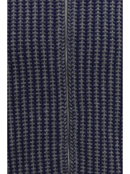 Versace Intarsia wool knit zip Cardigan - Grey Melange Navy Blue