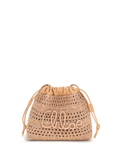 CHLOÉ Raffia drawstring Shoulder Bag