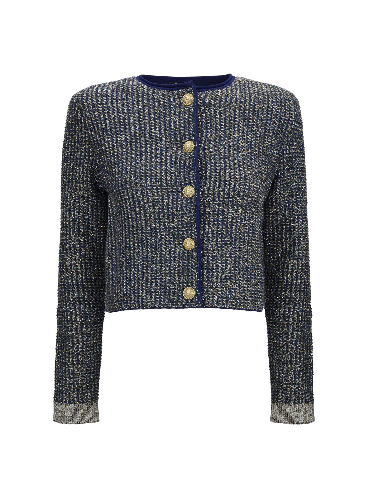 Balmain Quilted sequin Cardigan with decorative buttons - Marine/Vert