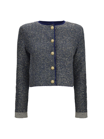 Balmain Quilted sequin Cardigan with decorative buttons - Marine/Vert