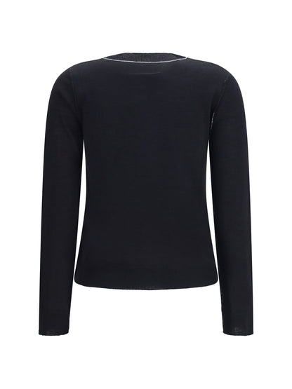 MM6 Maison Margiela Wool-blend T-shirt with contrast details - Black