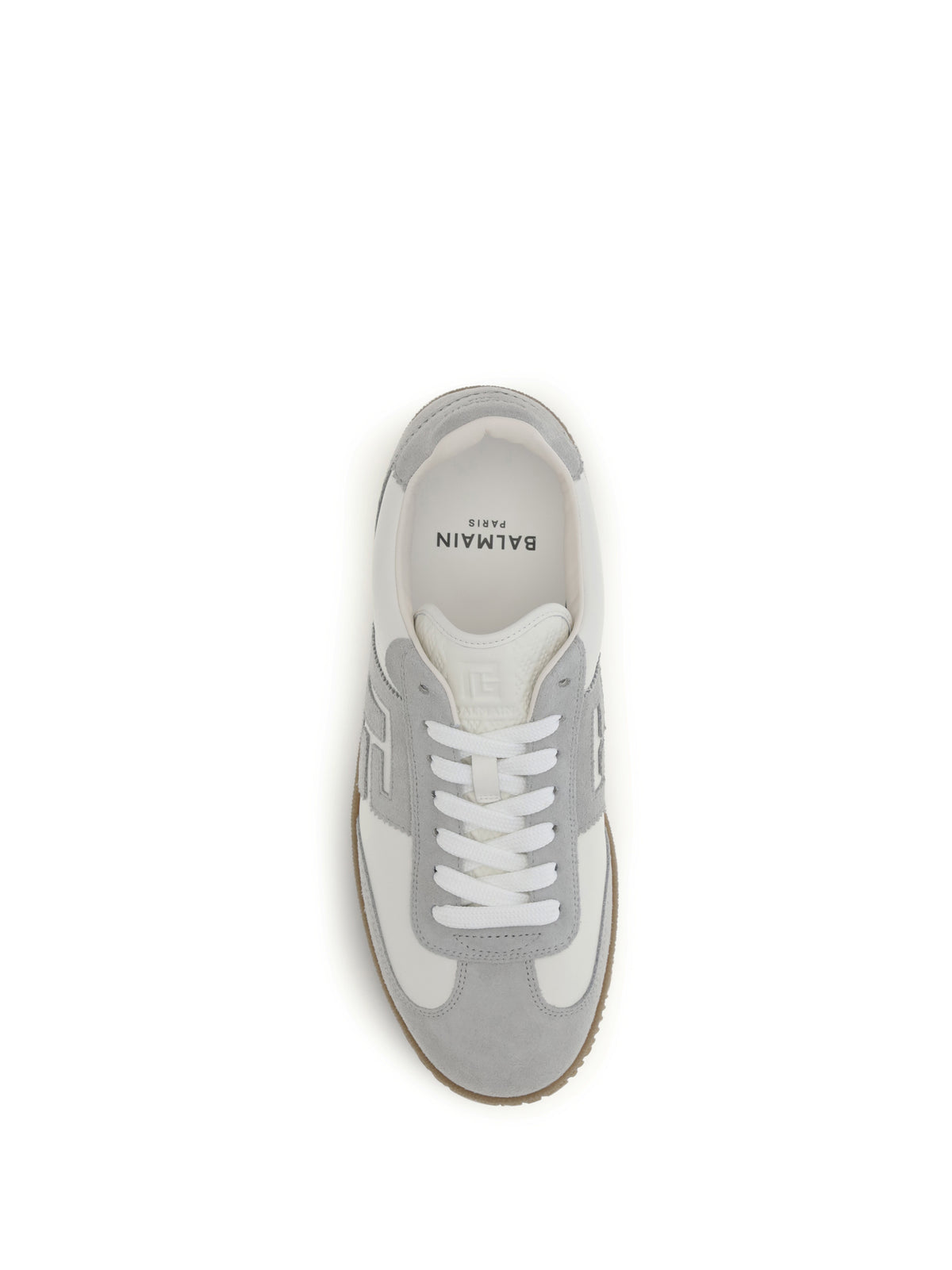 Balmain Swan Sneakers in suede and smooth leather - Gris Clair/Blanc