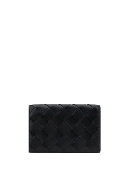 Bottega Veneta Leather Card Holder - Black-Gold
