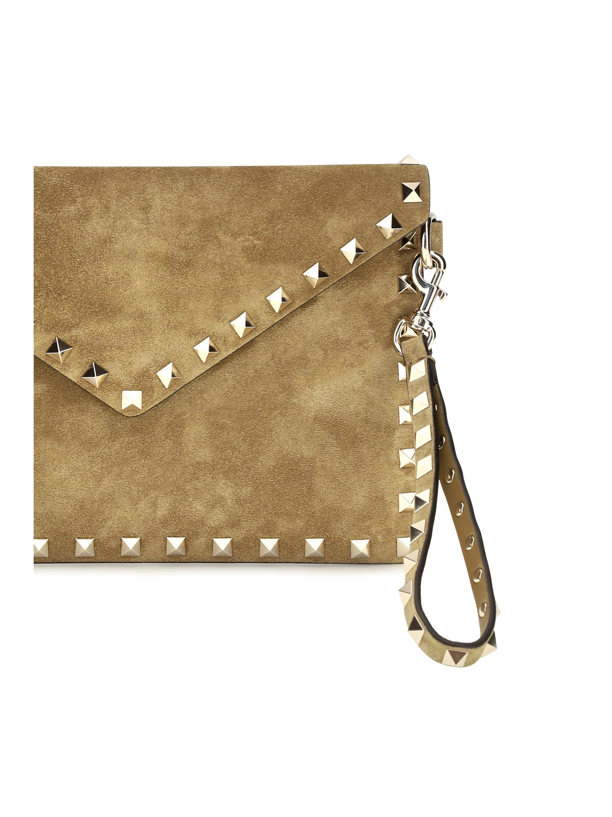 Valentino Garavani Medium Rockstud Clutch in suede - Havana Beige