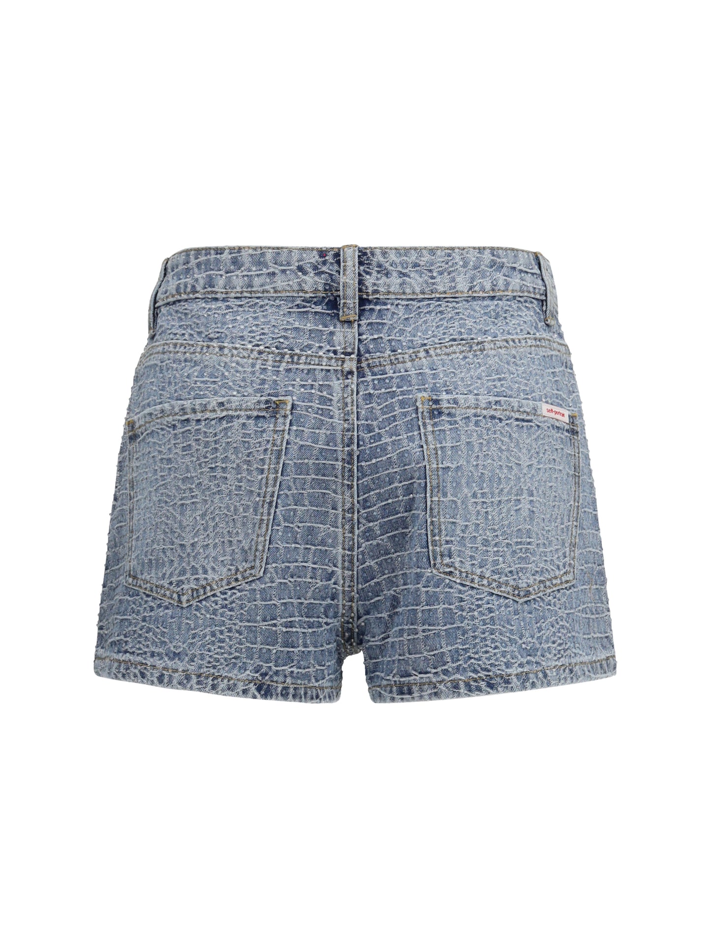 SELF-PORTRAIT Denim Shorts with croc effect and rhinestones