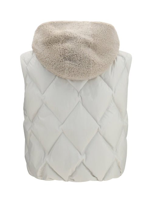 Brunello Cucinelli Padded Vest with shearling Hood - Geyser