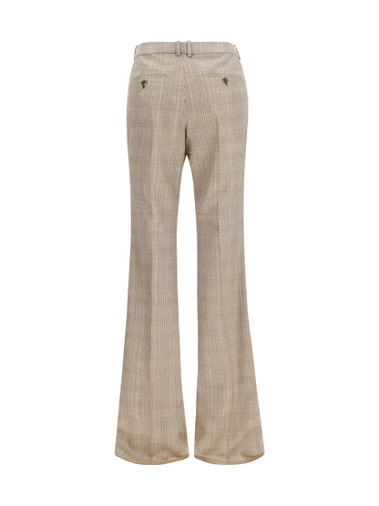 Saint Laurent Prince of Wales Houndstooth Wool Flared Pants - Beige Marron Marine