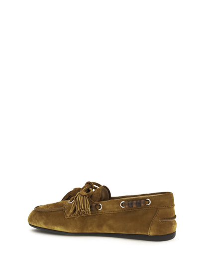 Miu Miu Boat suede Loafers - Olive