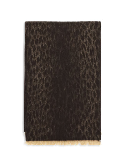 Gucci Leopard-print wool Scarf with monogram - Camel/Dark Brown