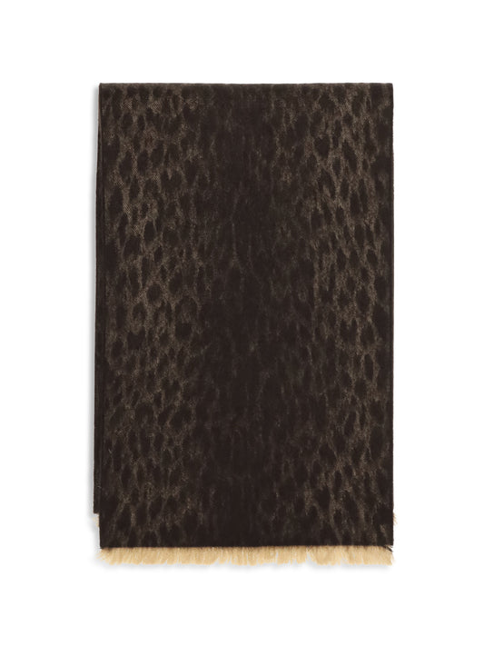 Gucci Leopard-print wool Scarf with monogram - Camel/Dark Brown