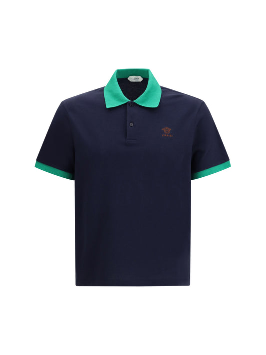 VERSACE Polo in cotton piqué with embroidery