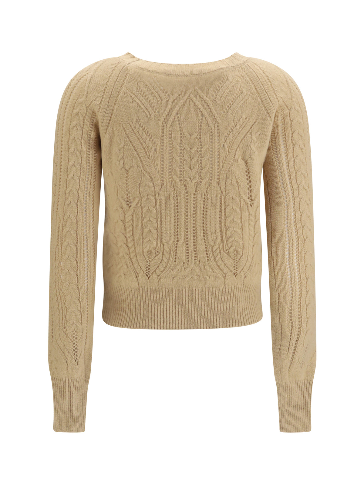 Ermanno Scervino Long sleeve cable knit and openwork cashmere Sweater - Melange Beige