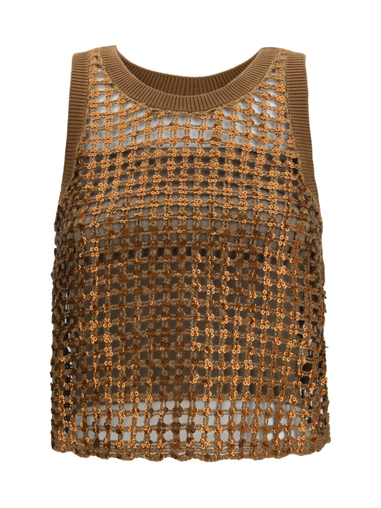 BRUNELLO CUCINELLI Perforated silk and linen Top with sequins