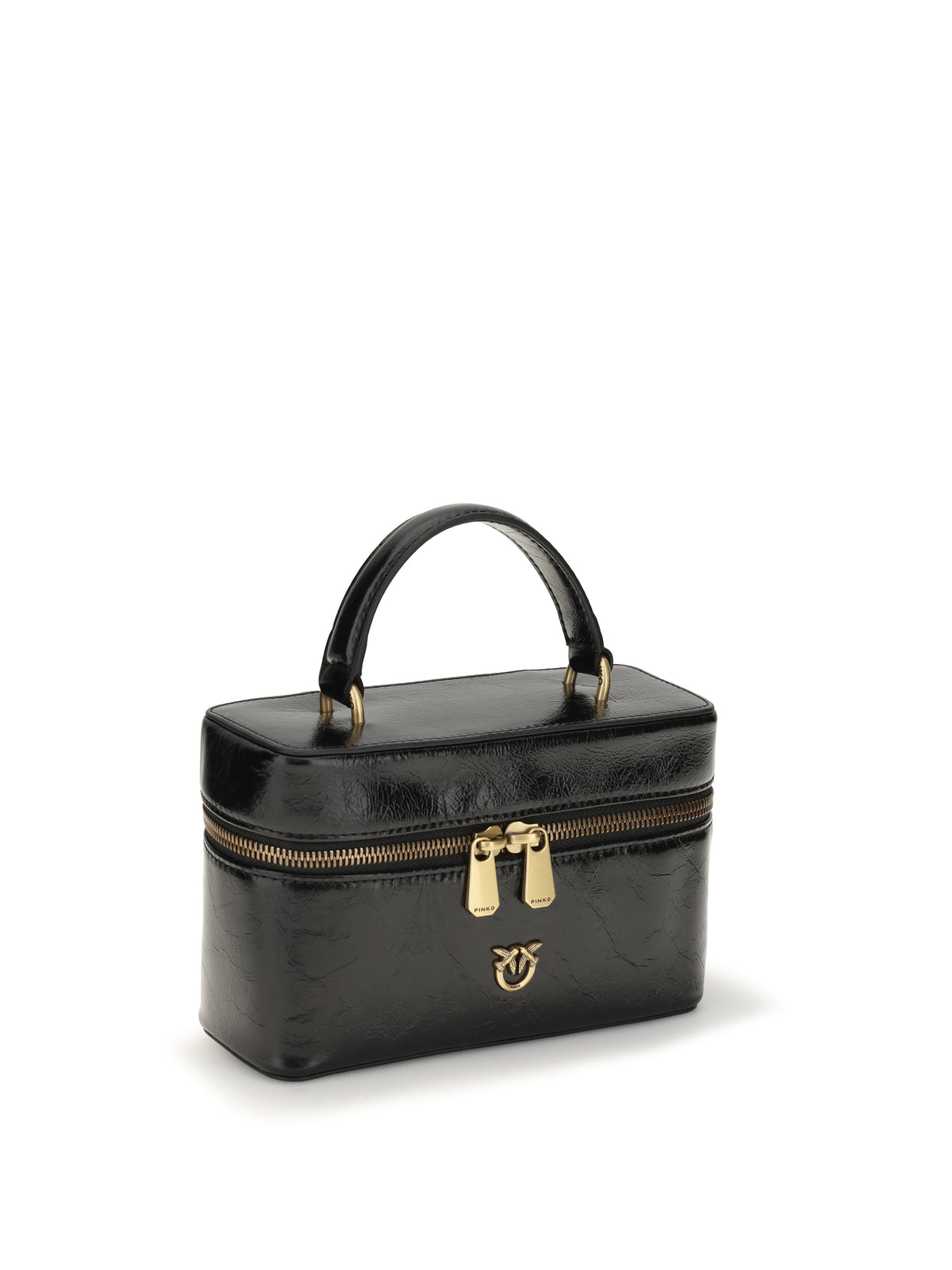 Pinko Vanity Soft Mini Quilted Beauty Case - Black-Antique Gold