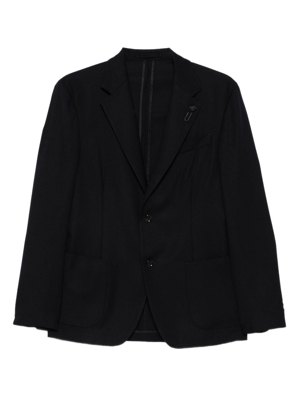 Lardini Wool Blazer With Diagonal Workmanship - Blue